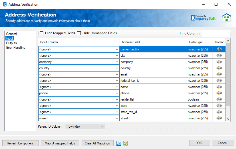 SSIS Address Vertification - Input Configuration
